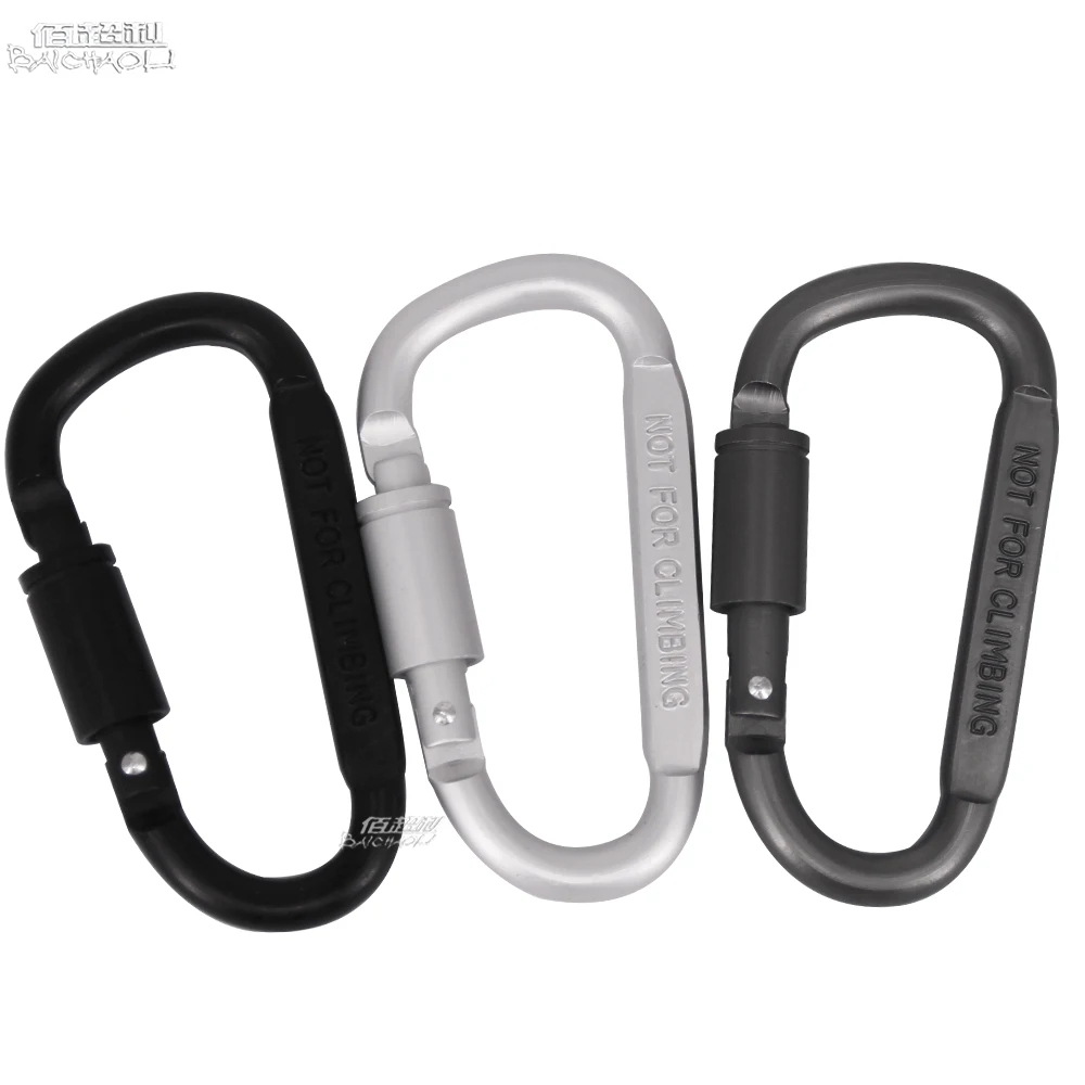 3pcs set 8# D shaped 82*42mm snap aluminium alloy metal screw locking key chain flat full black carabiner hook