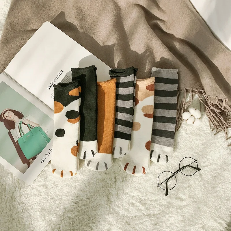 Cats Paw Cute Cartoon Print Soft Warm Fleece Winter Womens Ankle Socks Cat