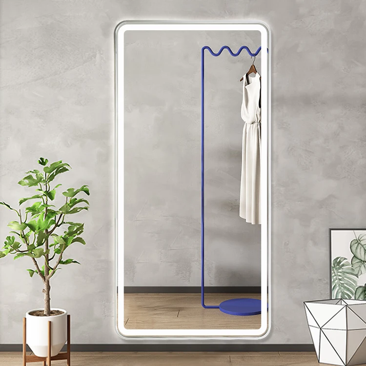 Hot sale rectangle metal framed custom beveled hanging bedroom full length led mirror