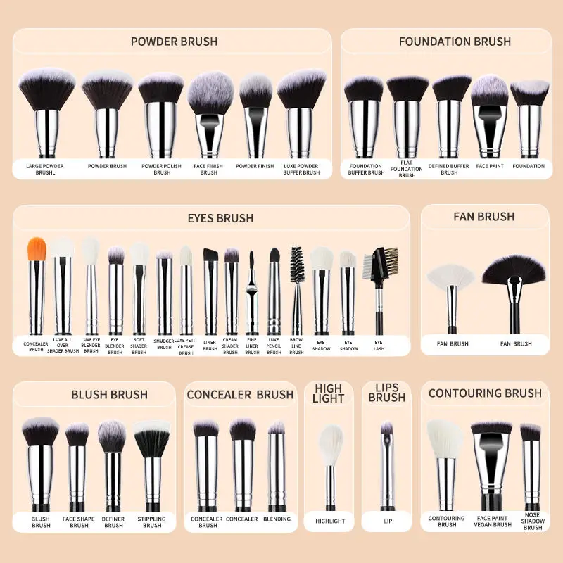 Wholesale Wooden Handle Vegan Luxury Make Up Brush Kit Private Label Custom Black Professional Cosmetic Makeup Brush Set