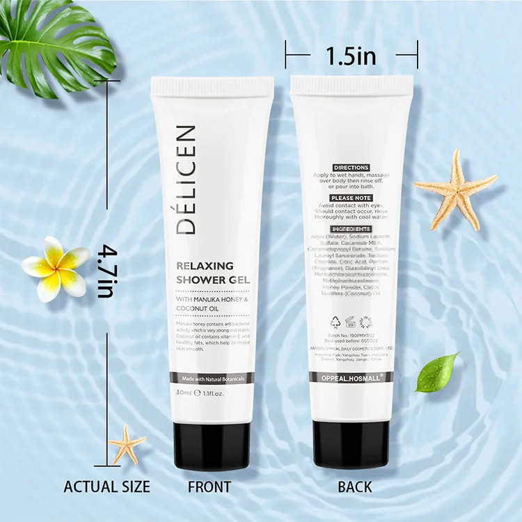 Luxury Wholesale Disposable Guest Supplies for Bathroom Mini Tube Soothing Organic Liquid Hotel Body Wash Bath Shower Gel 30ml