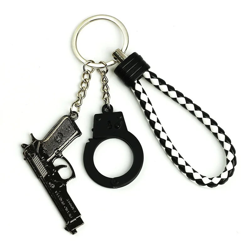 Creative Gift Thumb Toy Metal Bag Pendant Zinc Alloy Leisure Entertainment Mini Pistol Handcuffs 3D Keychain