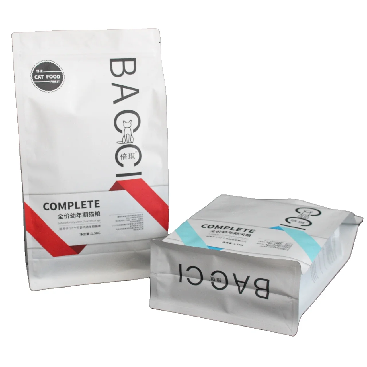 Custom resealable eight sides sealed  flat bottom pet dog food packaging  bag for pet treat/ fertilizer packaging bag