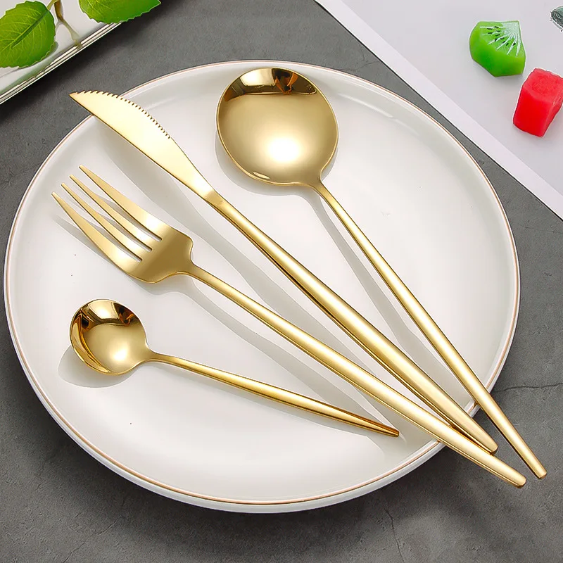 Wholesale Spoon And Fork Set Luxury Golden Cutlery Set Stainless Steel Gold Silverware Flatware Gold Spoon