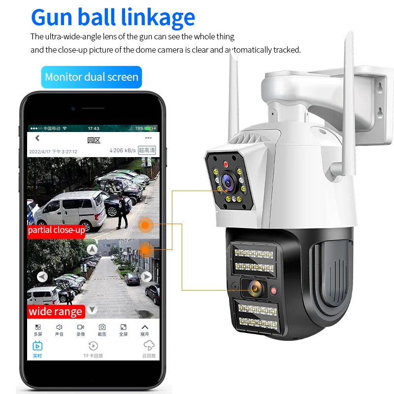 cloud storage wide angle poe ptz dual lens cctv camera