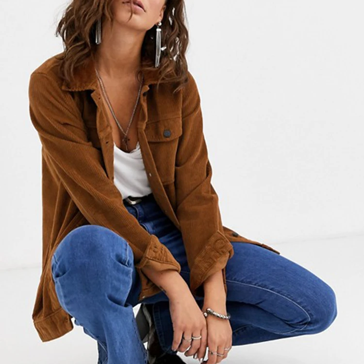
Casual Women cord brown long sleeve oversized shirt 