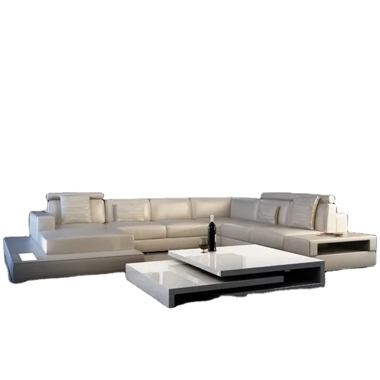 Modern Hand rest Leather Couch L Shape White Corner Living Room sofa set furniture