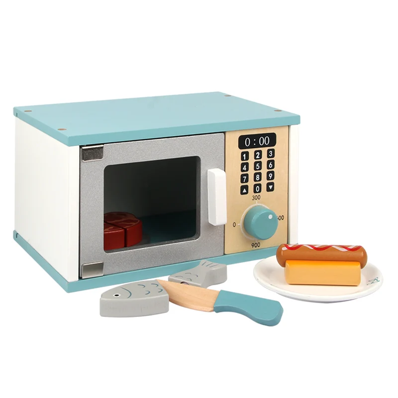 WD20022 Simulation Pretend Play Kids Cooking Toy Wooden Microwave Oven Toy Wooden Kitchen Toy Set For Children