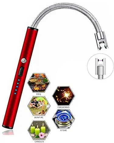 Длинная гибкая Зажигалка для шеи USB свечи зажигалка кемпинга с плазменной дугой и светодиодным дисплеем батареи предохранительный
