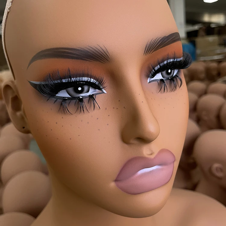 HUAYANG Wholesale High Quality PVC Glam Black Realistic Female African American Wig Mannequin Head With Shoulder