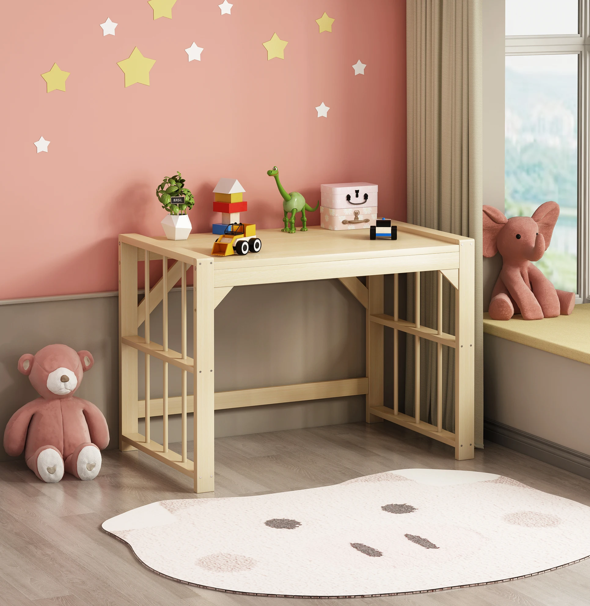 
Haichuan children tables Solid wood Modern adjustable design primary colors study table 
