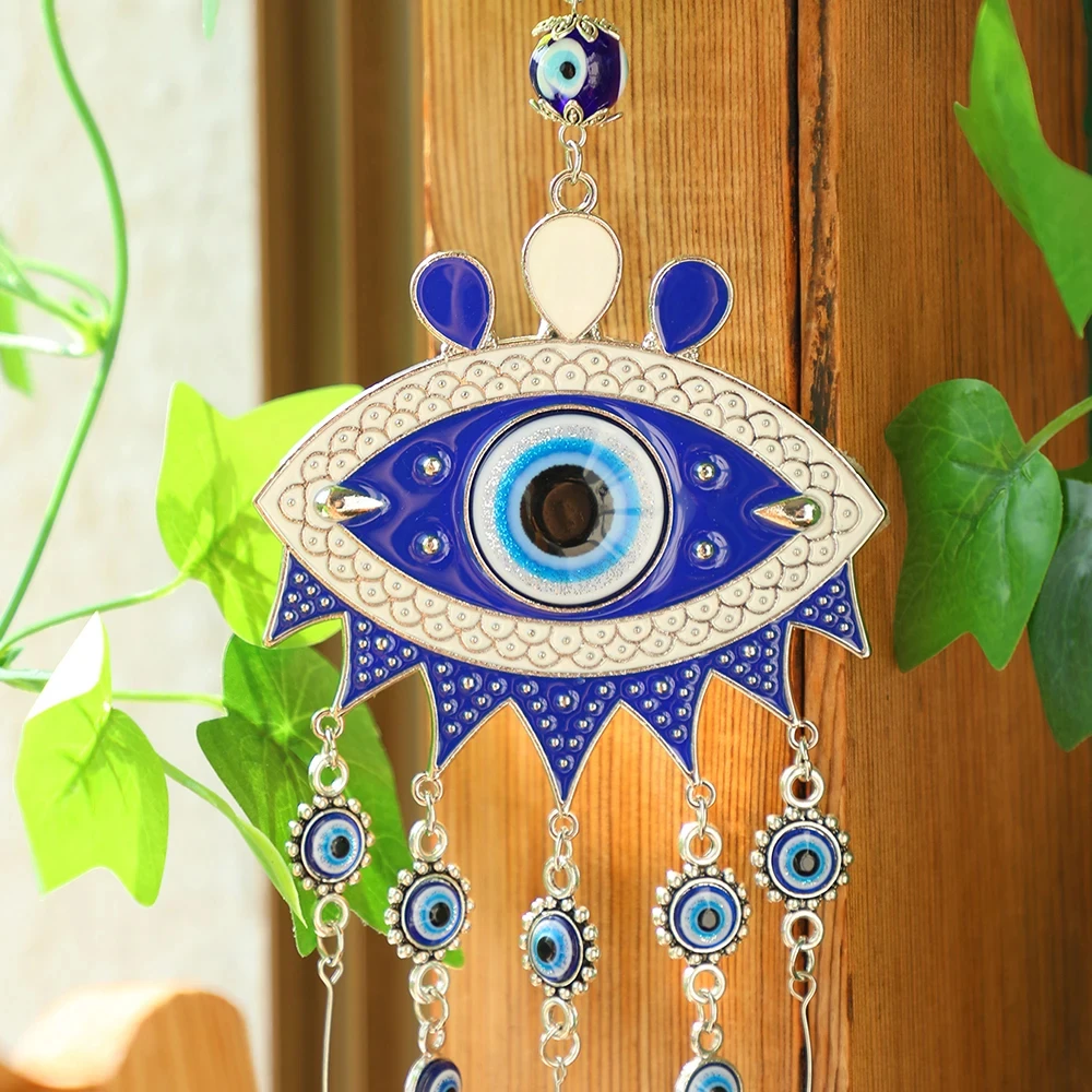 Evil Eye Wind Chime Outdoor Garden Decor Zinc Alloy Turkey Blue Eye Wall Hanging Metal Wind Chimes For Home Car Patio Decoration