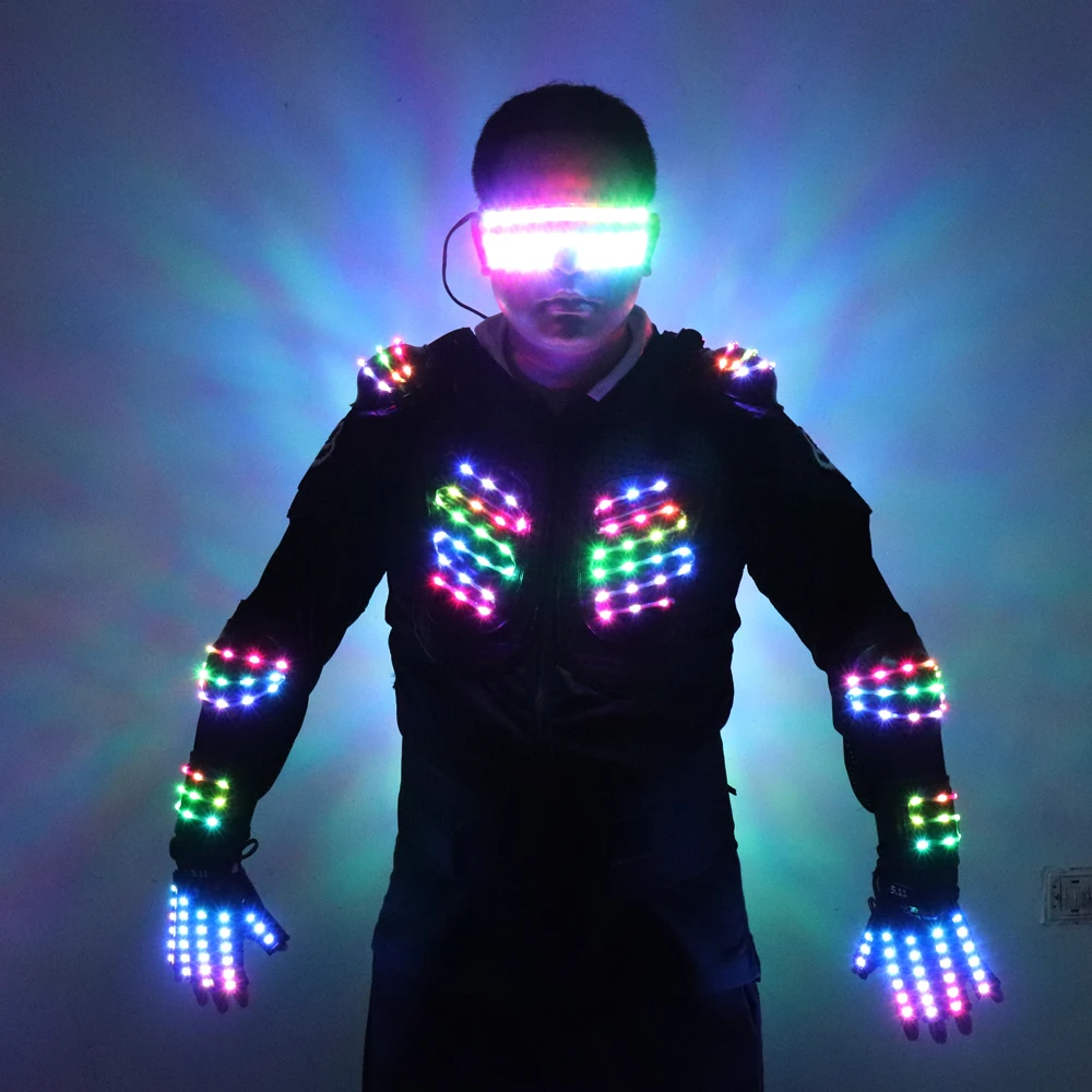 RGB Красочные легкие доспехи светодиодные костюмы светящаяся одежда для выступлений мужчин диджей-бар MC костюм робота бальные и платья шоу