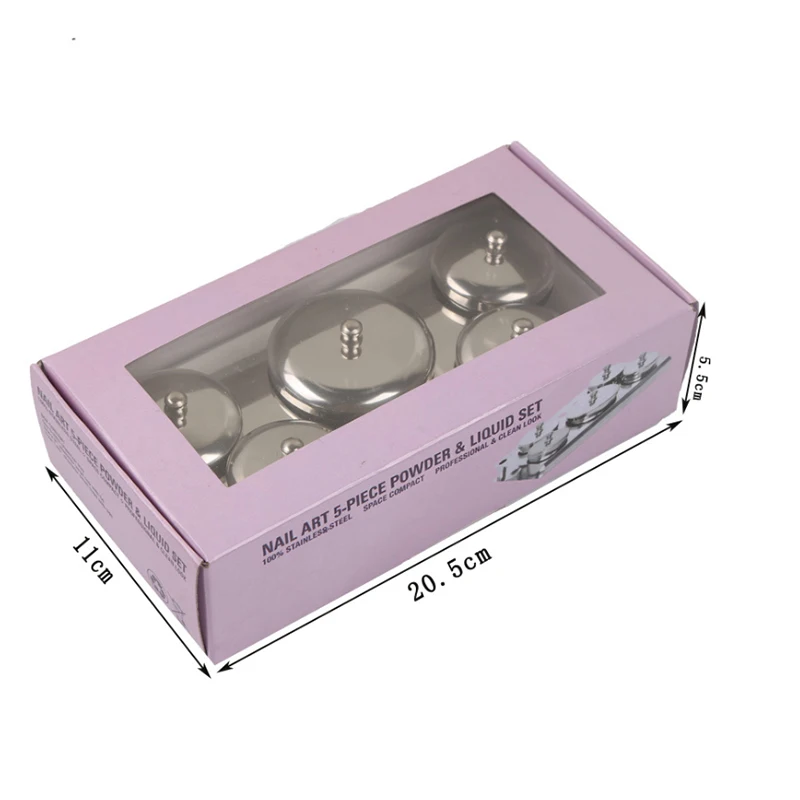 5PCS A Set Mini Stainless Steel Acrylic Nail Cups Crystal Metal Dappen Dish Liquid Powder Holder Container sterilizer tray