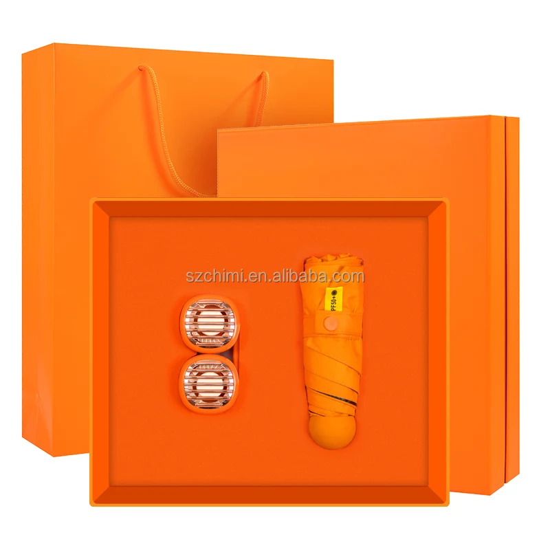 Umbrella + portable neck fan rechargeable winning product 2024 graduation gift 2024 corporate gift set
