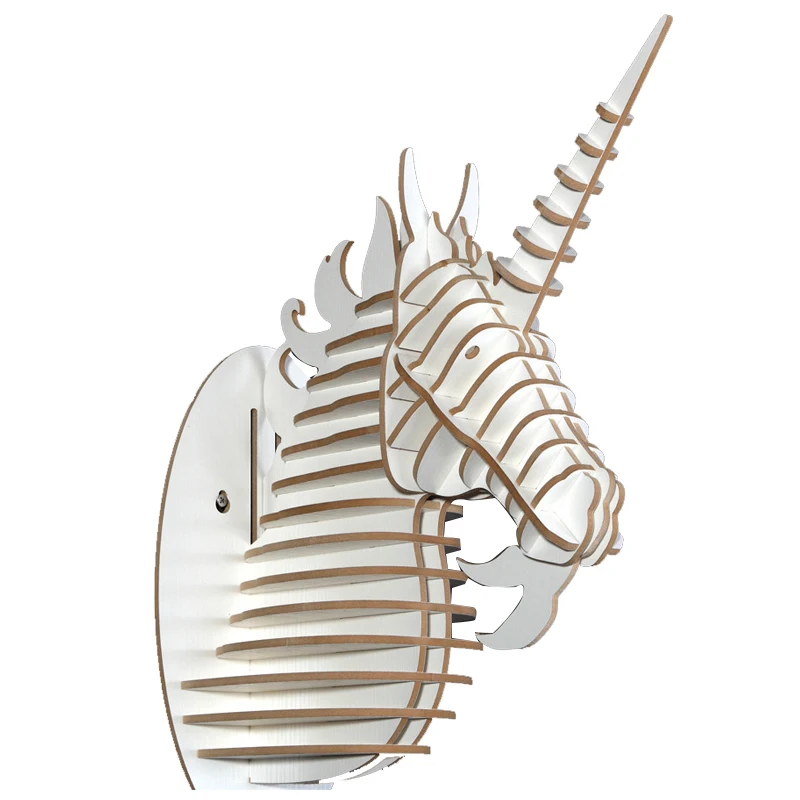 Nordic creative simple Wooden  Unicorn Animal Head 3D Wall Art Hanging