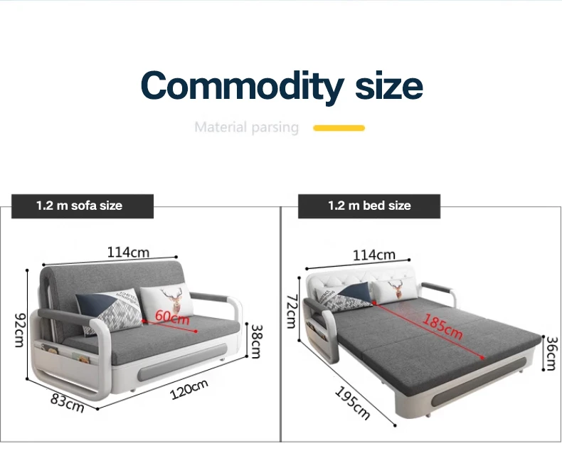 Modern living room folding three person convertible sofa bed furniture with storage cabinet