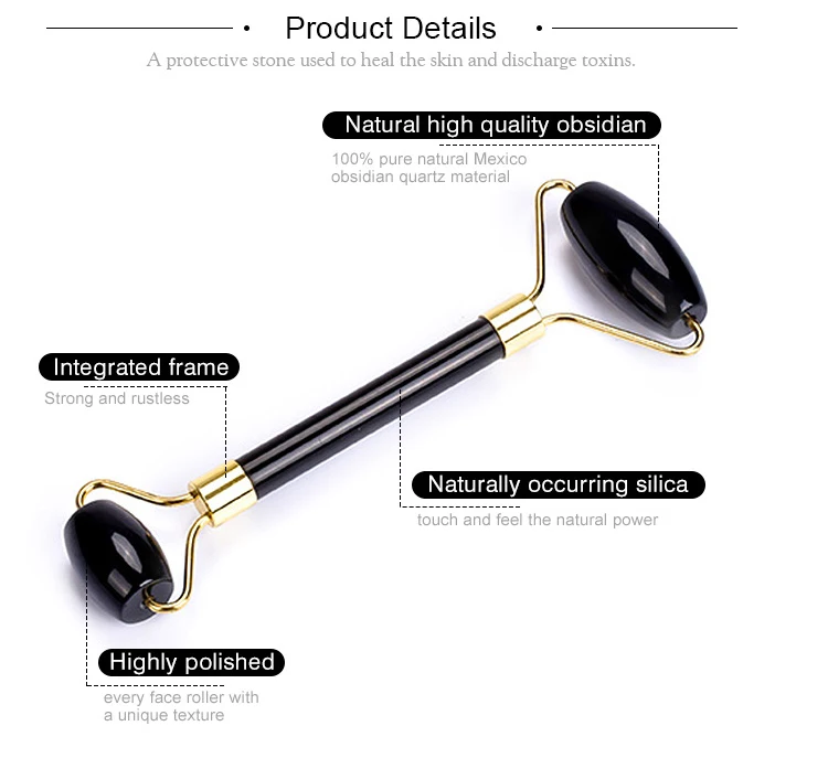 
OEM ODM 100% Natural stone Black Obsidian Jade Roller Private Label ,Jade Face Roller And Gua Sha Massage Set 