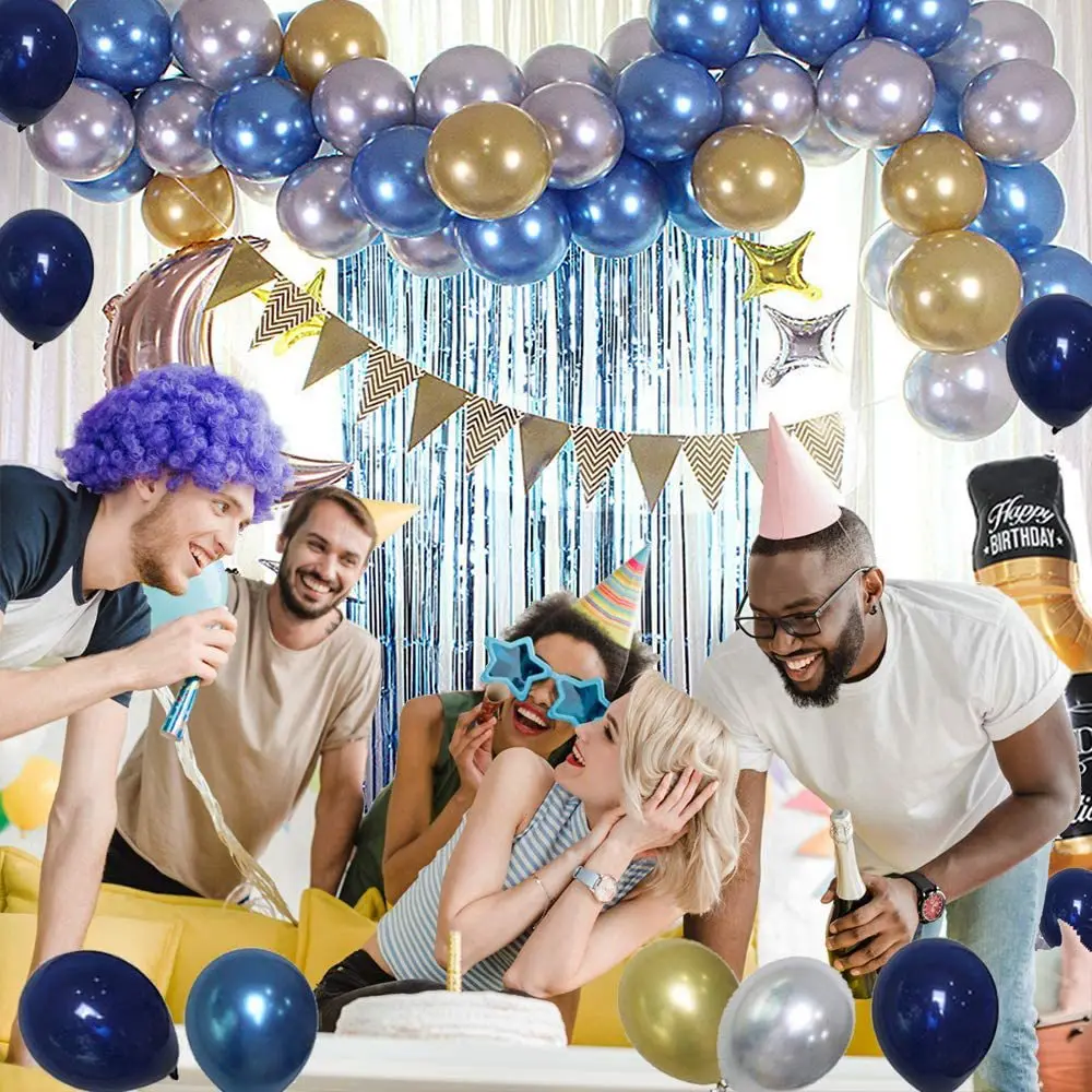 Набор воздушных шаров для виски, занавеска-баннер синего цвета для украшения свадьбы, дня рождения, 87 шт.