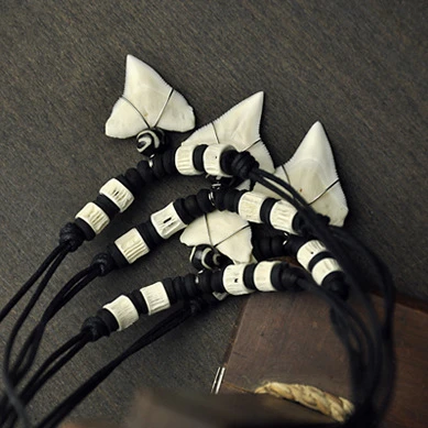 Real Shark Tooth Beads Adjustable Cord Necklace