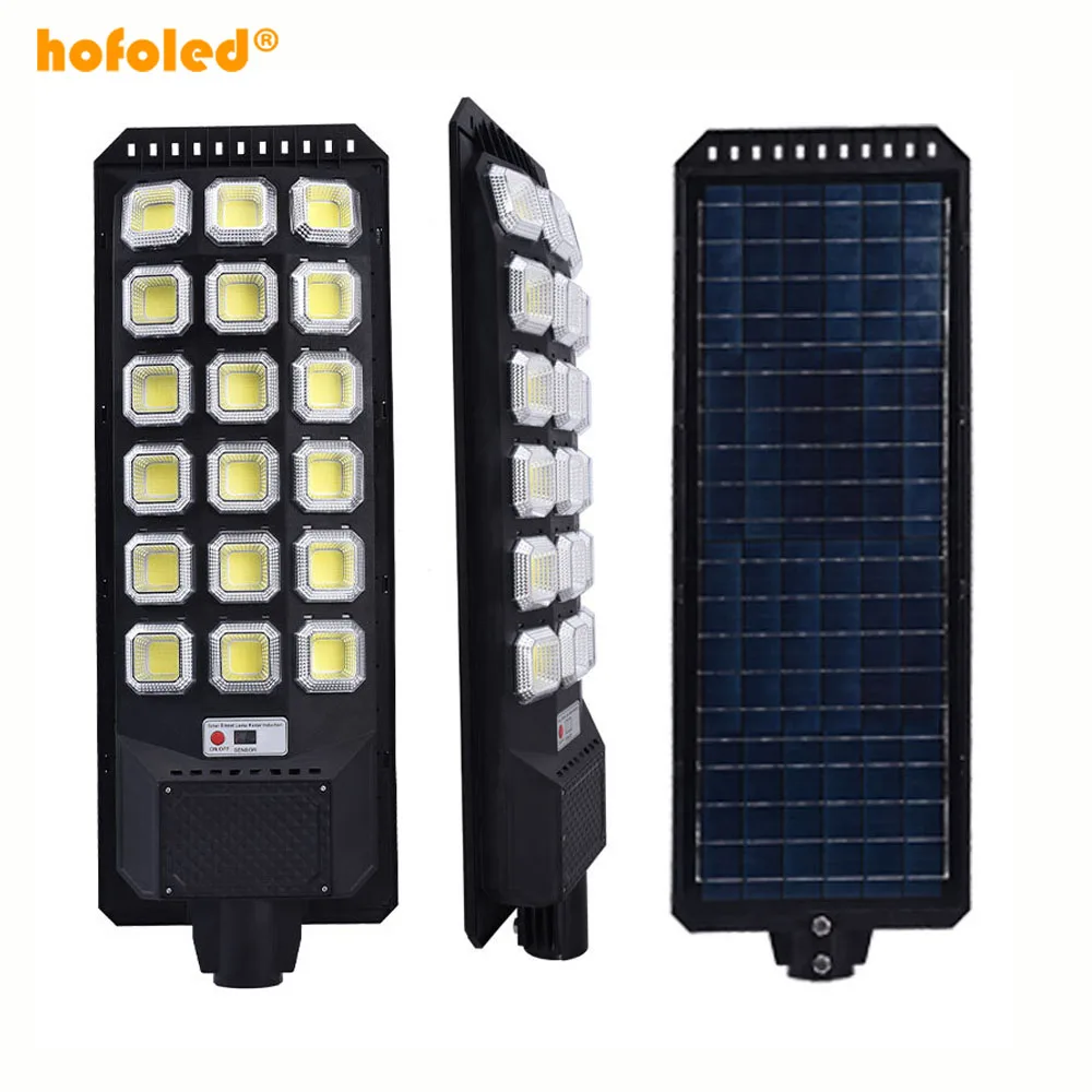 High Lumens Warm White Adjustable Light Brightness Large Capacity Hofoled Motion Sensor Dusk to Dark Solar LED Street Light