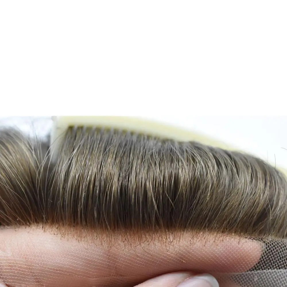 
Breathable French Lace PU Base Men Toupee Invisible Natural Hairline Bleached Front Knots Remy Man Hair Wig 