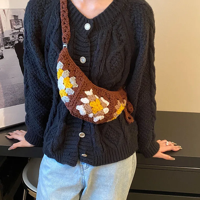 Trendy High Quality Women Woven Yarn Crochet Knitted Handbag Cute Shoulder Bags