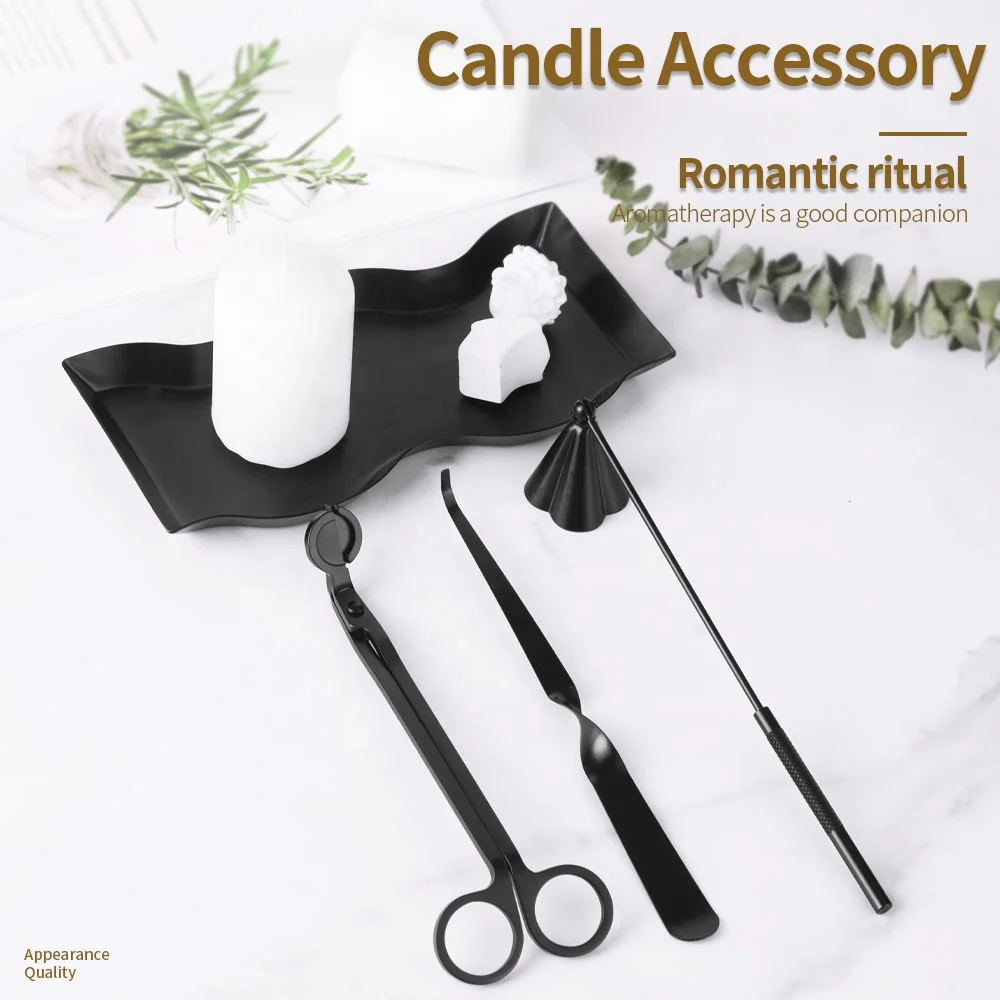 Vison Wick Trimmer Kit Wholesale 4 Pieces Matte Black Snuffer Dipper Wick Trimmers Candle Care Kit Set