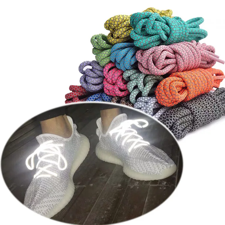 Customized Laces Ends Black Polyester Reflective Rope Shoelaces For Yeezy 350