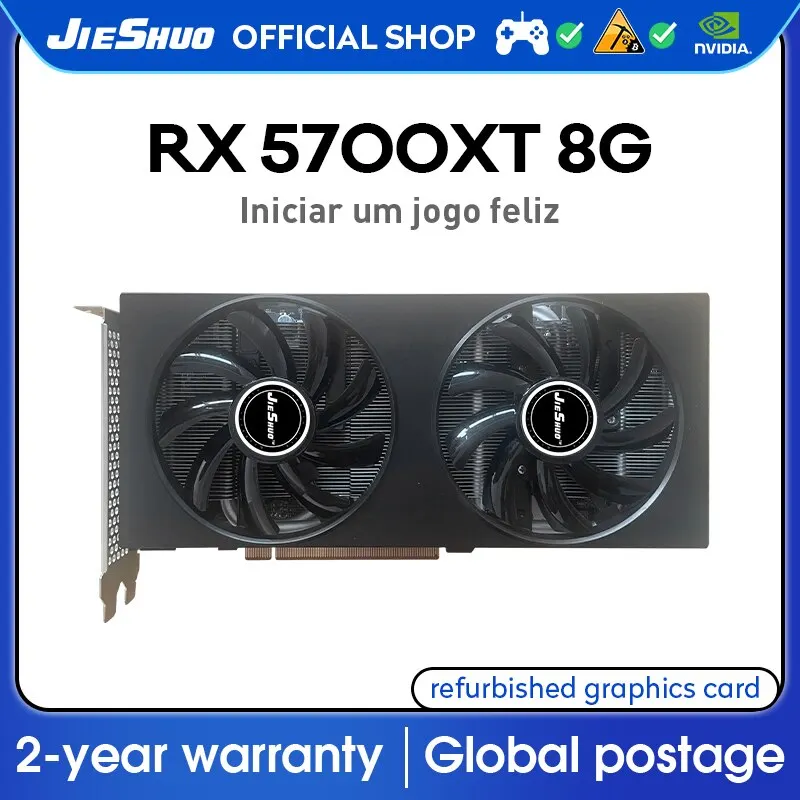 JIESHUO Radeon AMD RX 5700XT 8G Used Graphics card GDDR6 Gaming RX5700 5600 5500 8 GB PC RX 6600 new video server rx 5700 xt 8gb