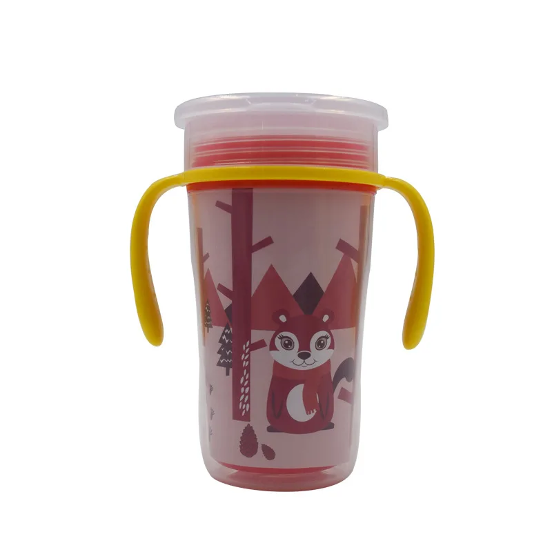 210ml/300ml Wholesale  baby drinking rotation anti spill plastic 360 degree  training cup feeding bottle