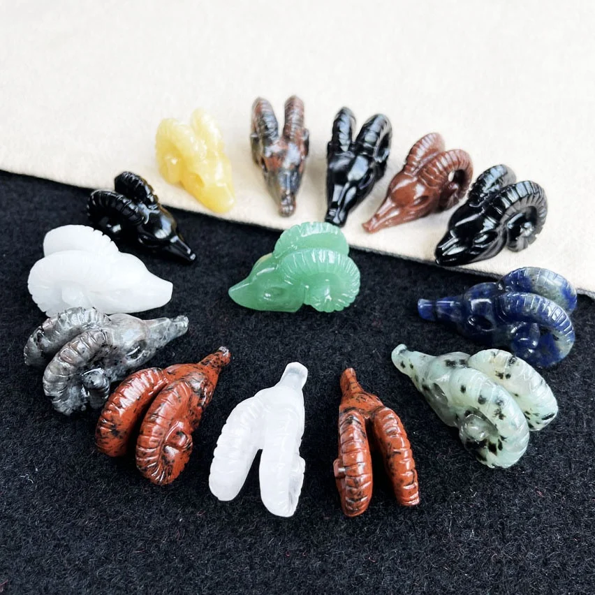 Customized Semi-precious Stone Crafts Unique Shape Quartz Skulls 3CM Crystal Sheep Horn Skulls