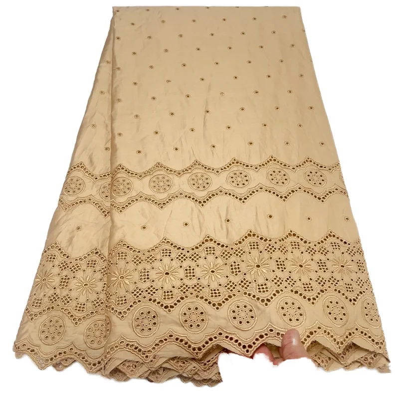 High Quality Gold African Swiss Voile Dry Lace Fabric 100% Cotton Sustainable Wholesale for Weddings