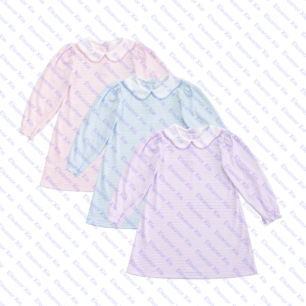 Новое поступление вязаное платье в полоску с цветочным воротником для девочек осеннее длинным рукавом маленьких