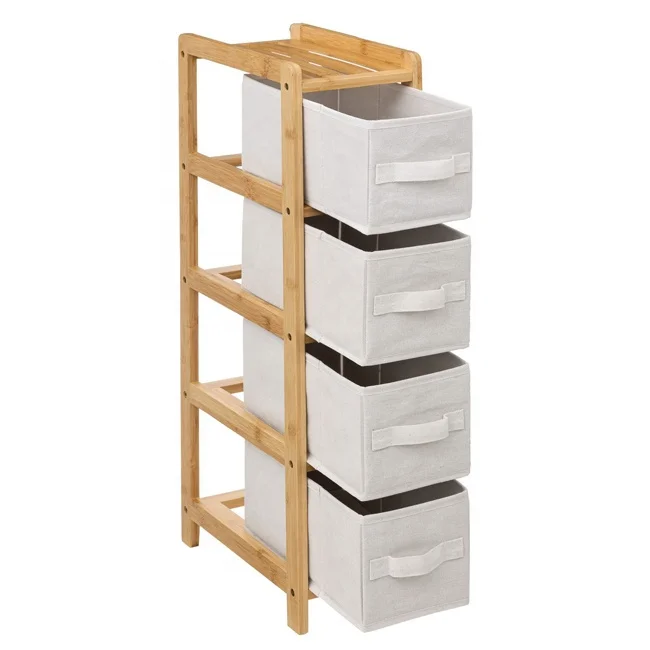 ZB BSCI Factory Bamboo 4-Drawer Standing Type Bathroom Storage Cabinet 4 Level Quality Storage Rack