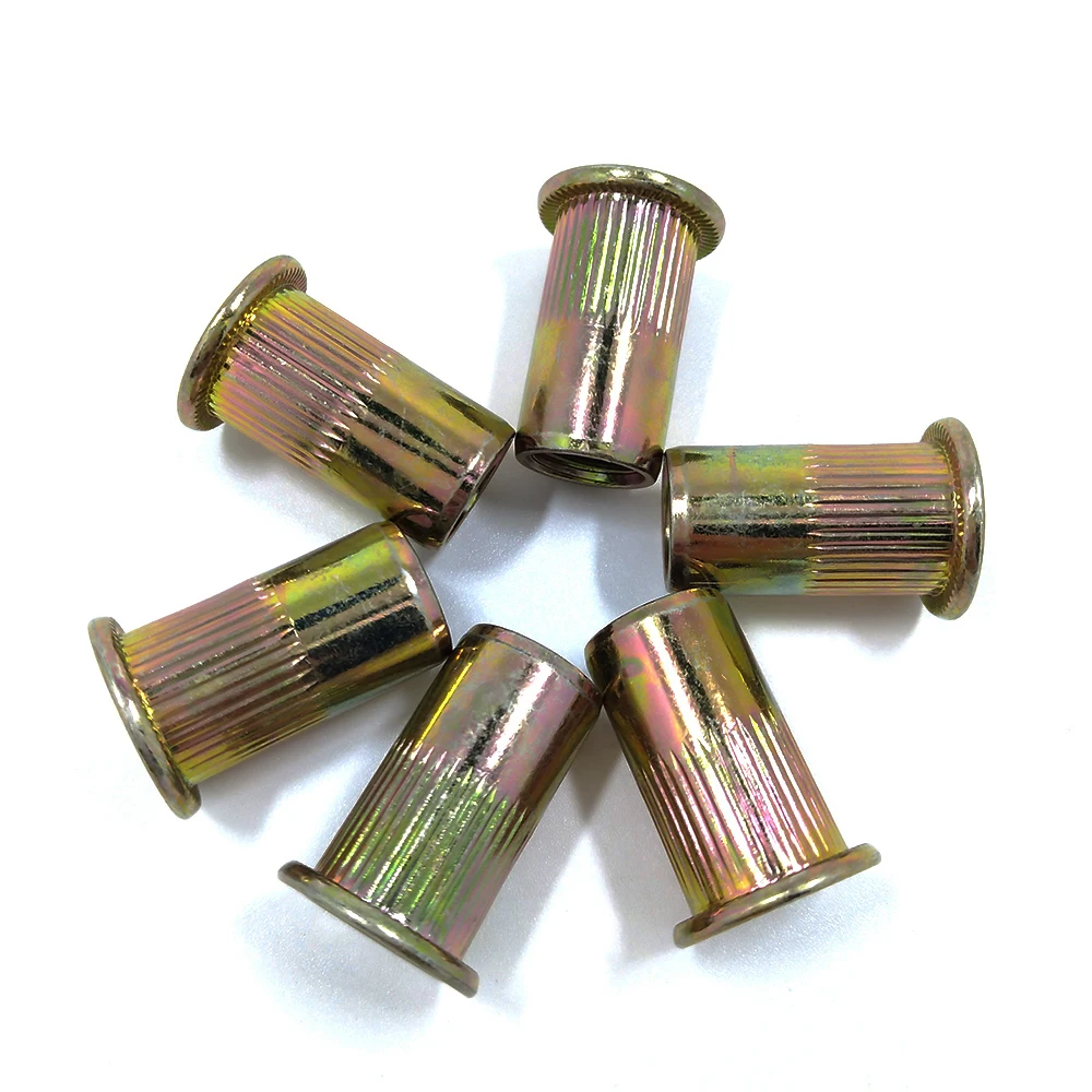 Steel Blue or Yellow White Zinc Plating Flat Head Serrated Knurled Blind Rivet Nut
