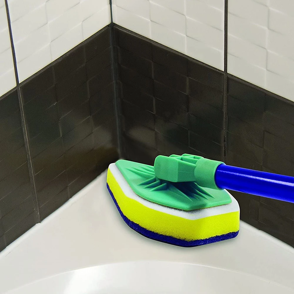 3 IN 1 Telescopic Extendable Handle Cleaning Sponge Brush for Clean Kitchen Bathroom Toilet Tiles Floor & Windows Easy Reach
