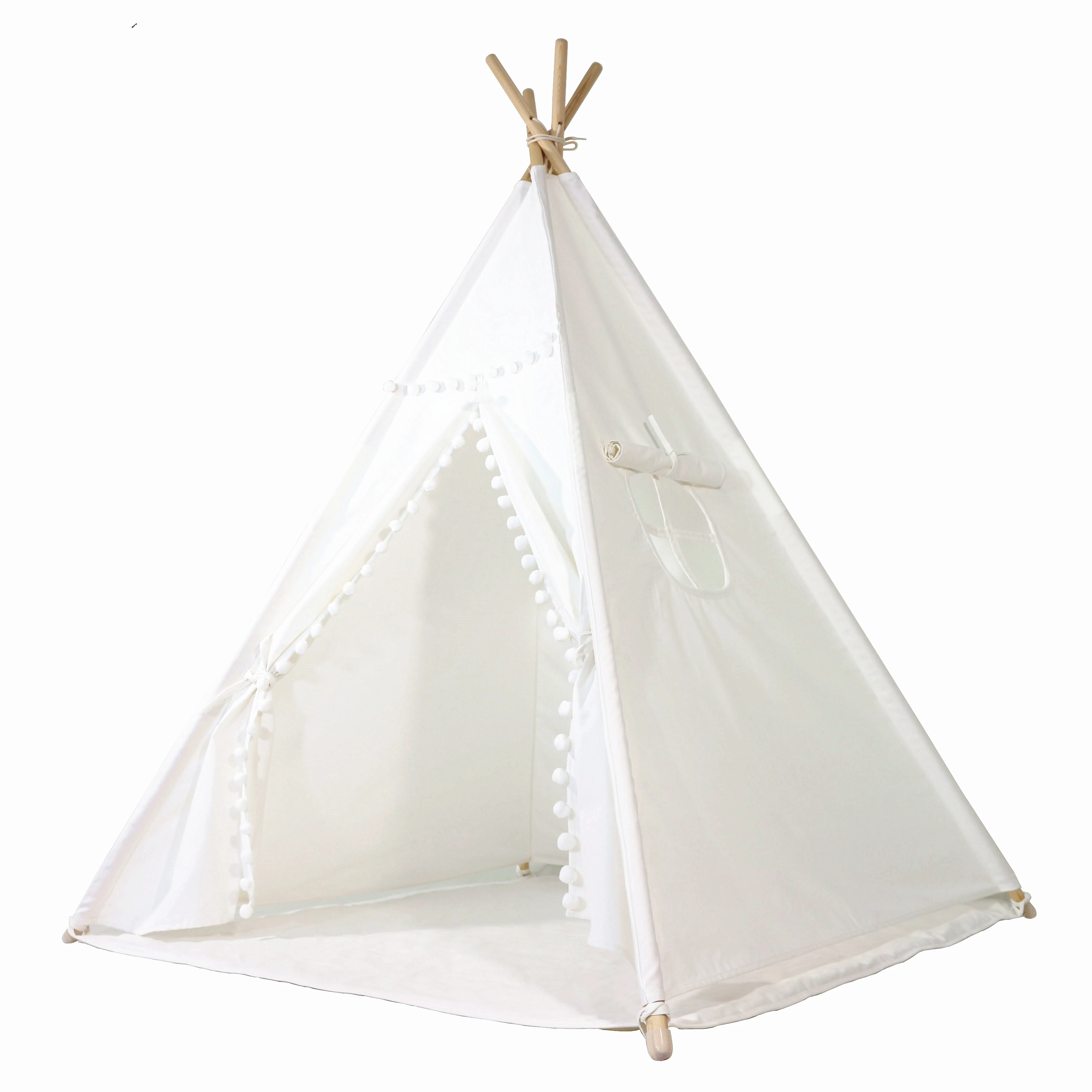 Ins Style Indoor Kids Home Play Teepee Tent Princess Room Game Tent White Cotton Canvas Indian Tent with mat
