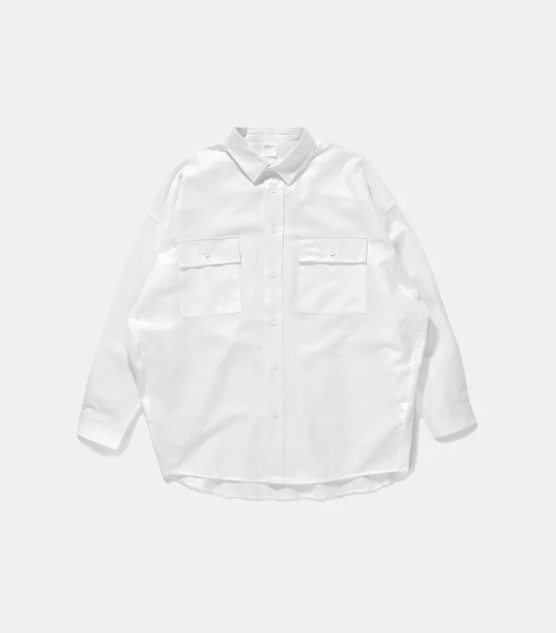 Custom logo Corduroy cotton over size shirt round hem simple style men shirt