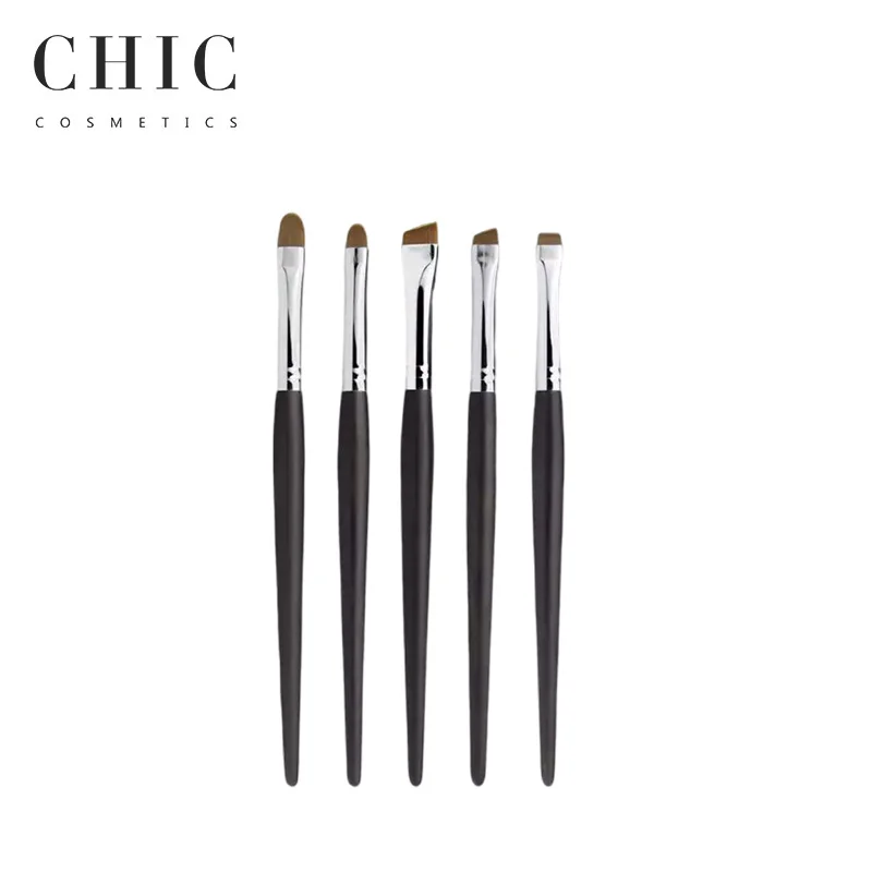 Ebony Brass 5pcs Black Synthetic Hair Makeup Brush Set Eyebrow Brush Eyeliner Cosmetic Brush Slim Professional Beauty Tools