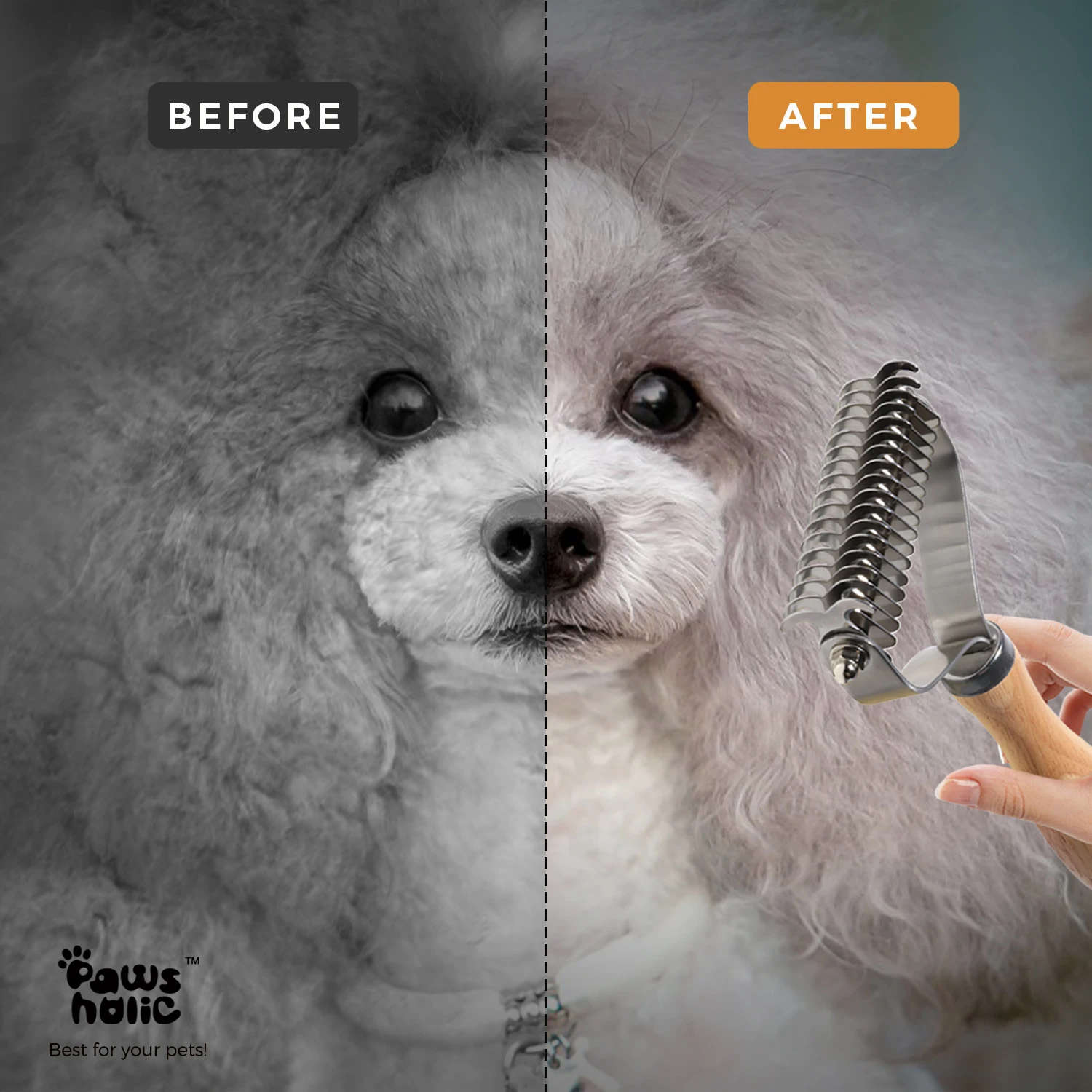 Grade Wooden Undercoat Rake Brush with Double Sided Shedding and dematting for Pet Dogs Hair Remover