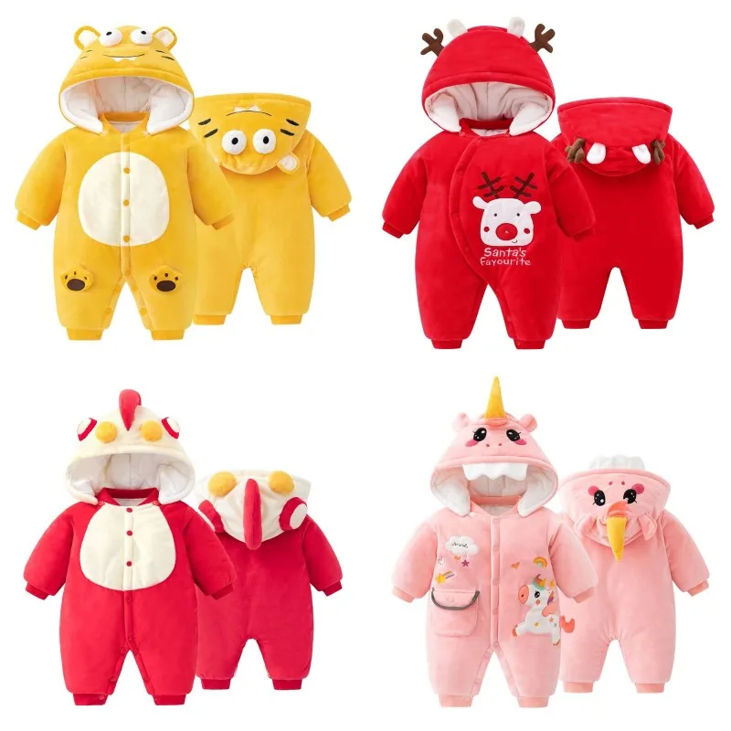 Wholesale newborn toddler pure cotton jumpsuit baby boy girl long sleeve jumpsuit cartoon print baby winter clothing