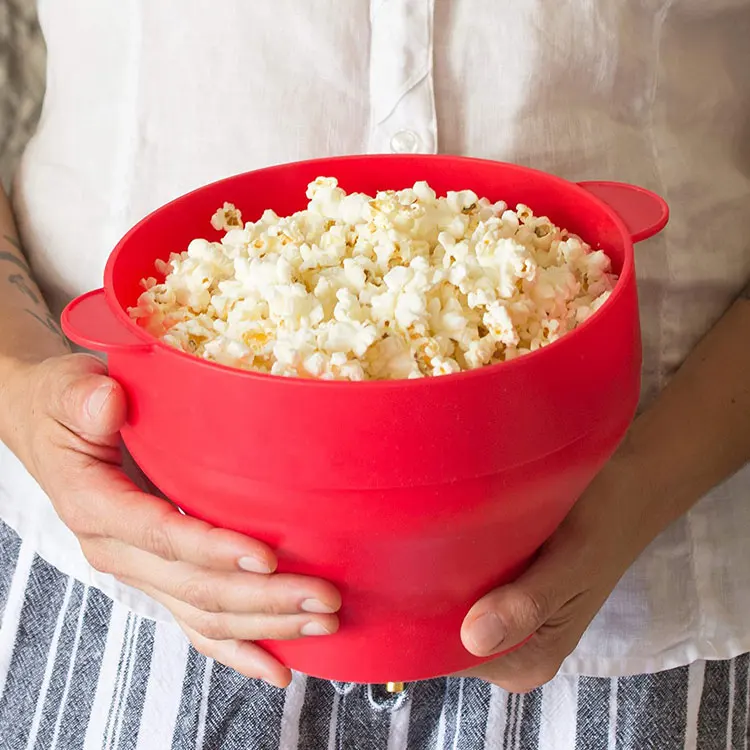Silicone Microwave Popcorn Popper With Cover Collapsible Bowl Popcorn Making Quick and Easy Popcorn Making Bowl