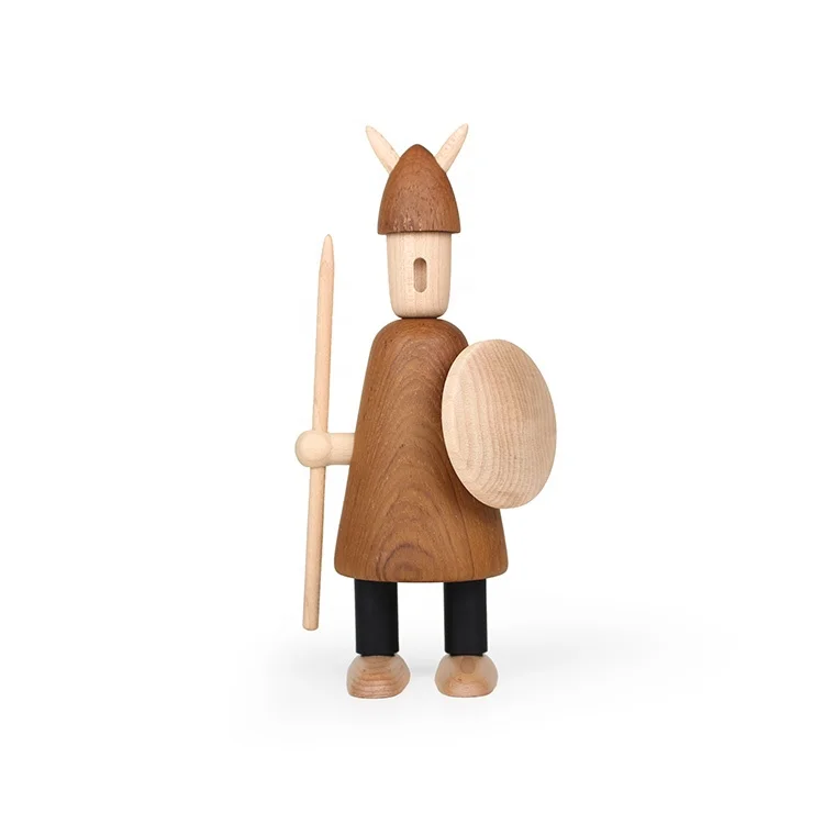 
New Arrival Nordic Viking Miniature Wooden Puppet Creative Figurines Home Decor Statue teak Wooden Ornament Kids New Year Gifts 