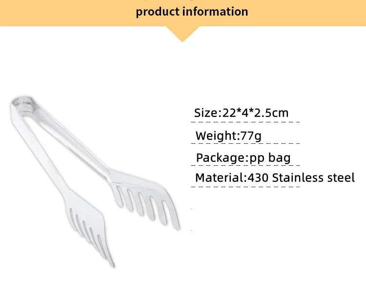 Food Clips 430 Stainless Steel Bread Food Noodles Food Flip Pasta Spaghetti Tongs Round Head Thickening Western Restaurant Tool