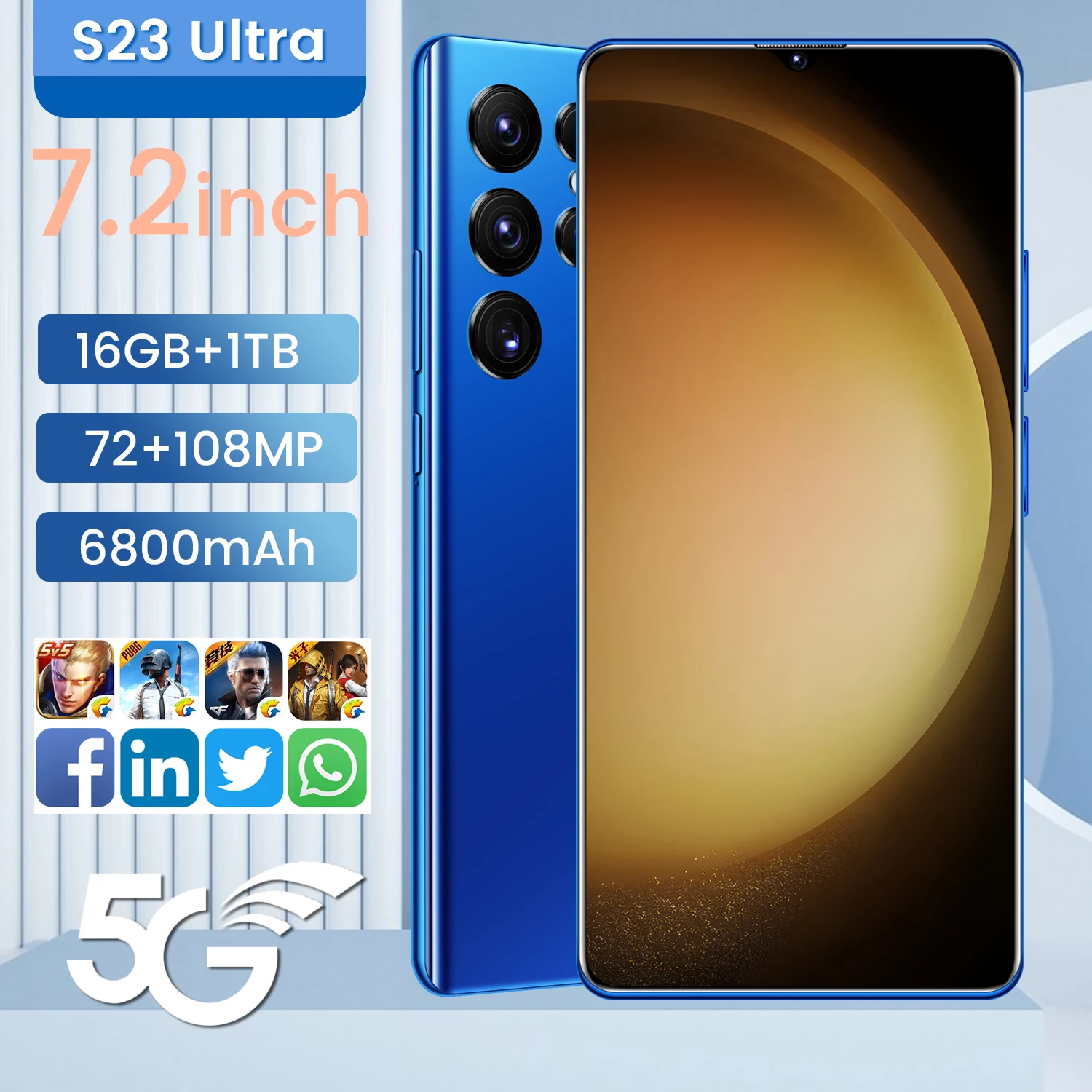 Original S23Ultra 7.2 inch 16GB + 1TB Android smartphone 10 core 5G LET phone HD screen face ID Global version mobile phone