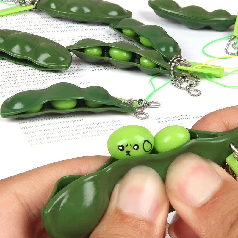 Edamame Keychain Fidget Toys Squeeze-a-Bean Puchi Puti Mugen Keyring Pea Keychain Soybean Toys Gift