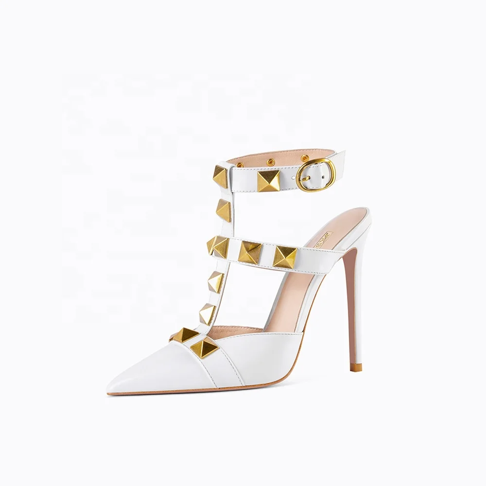 
High quality cow leather 2021 new punk rivet sandals ladies high heels fashion all-match party custom wholesale 