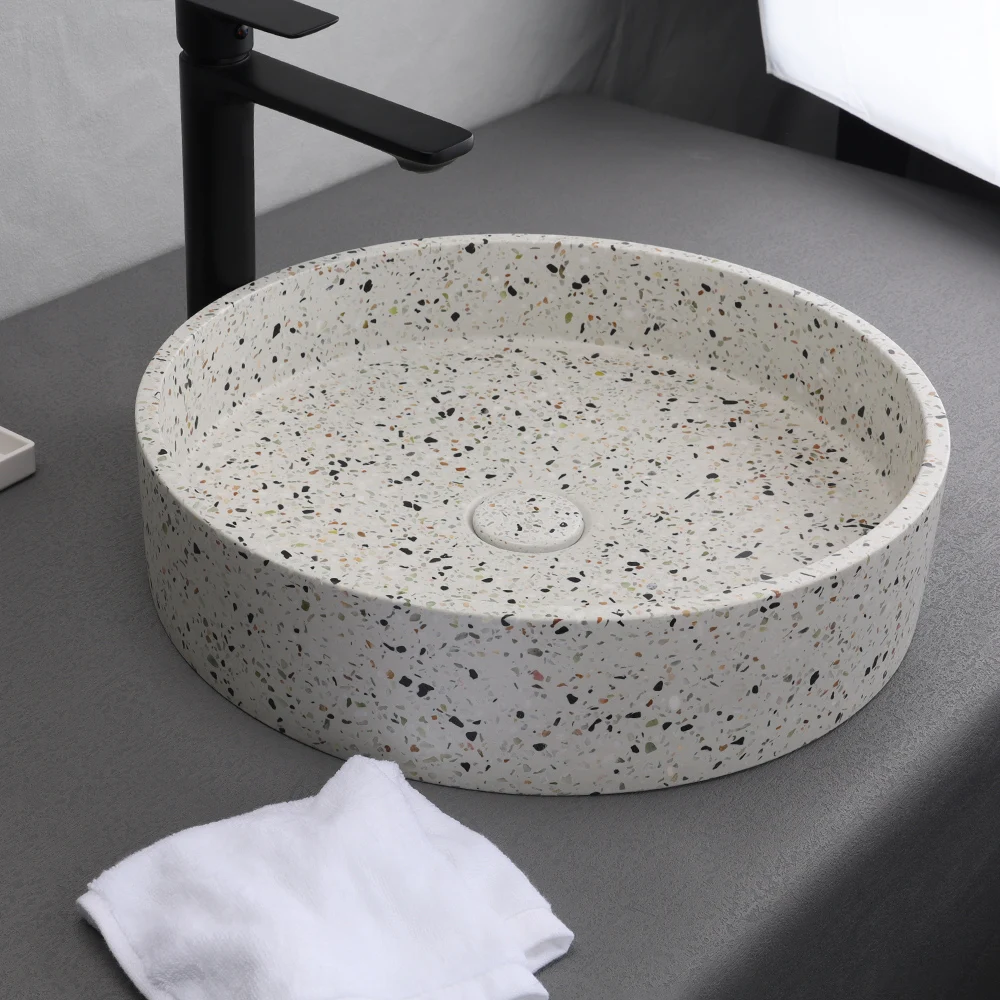 DASEN Wholesale modern round vessel water stone color handmade concrete bathroom vanities basin bathroom vanities wash basin cement art basin 2023