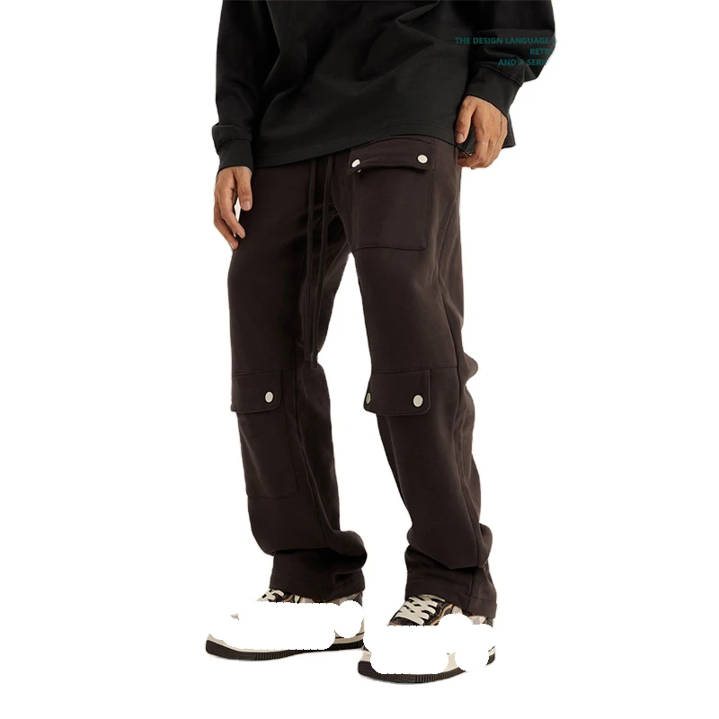American Style Old Brush Plush Multi-Pocket Cargo Pants Men Loose Trendy Brand Heavy Mens Sweatpants